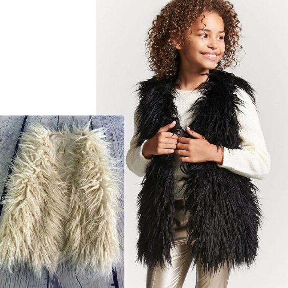 Forever 21 Other - Forever 21 Girls Faux Fur Shag Vest in Ivory